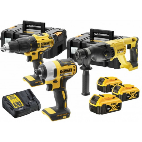 DeWALT vezeték nélküli kombinált szerszámkészlet 18V 3x4.0Ah Li-Ion XR,bőrönddel,DCK369M3T