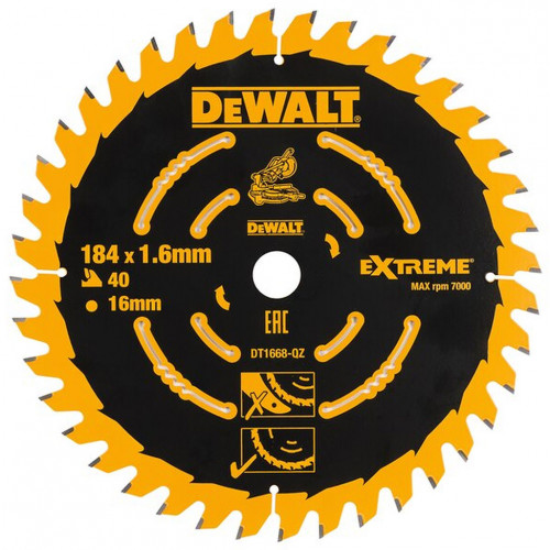 DeWALT DT1668-QZ Extreme Speciális körfűrészlap 184x16mm, 40 fog, WZ 7°