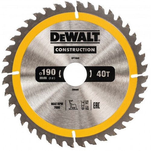 DeWALT DT1945-QZ Körfűrészlap, 190 x 30 mm, 40 fog