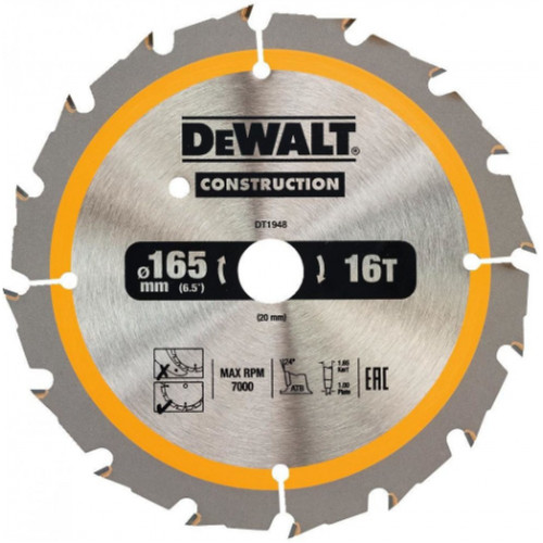 DeWALT DT1948-QZ Extreme Körfűrészlap akkus kézi körfűrészekhez 165x20mm, 16 fog WZ 20°