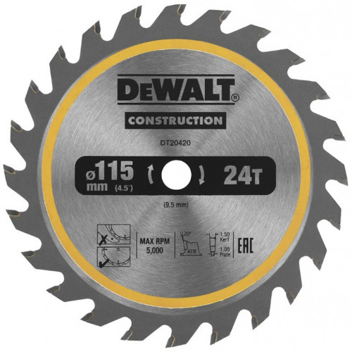 DeWALT DT20420-QZ Construction Körfűrészlap 115x9,5mm, 24 fog ATB 20°