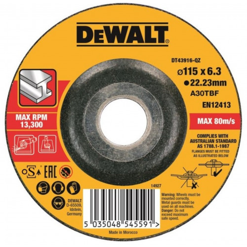 DeWALT DT43916-QZ köszörűkorong fémhez 115 x 6.0mm, 27-es típus DeWALT DT43916-QZ köszörűkorong fémhez 115 x 6.0mm, 27-es típus