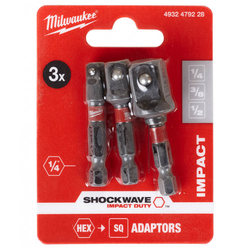 Milwaukee Shockwave Dugókulcs adapter szett 3 részes 1/4"-3/8"-1/2" 4932479228