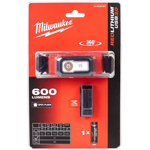 Milwaukee L4 HL-VIS-301 USB újratölthető láthatósági sisaklámpa 4933479768 Milwaukee L4 HL-VIS-301 USB újratölthető láthatósági sisaklámpa 4933479768