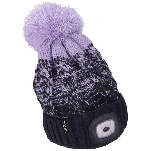 EXTOL LIGHT sapka fejlámpával 4x45lm, USB töltés, sötétkék / lila pomponnal 43466