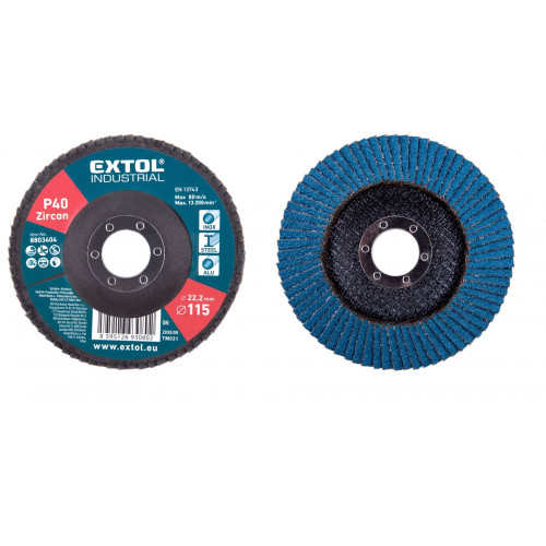 EXTOL Industrial lamellás csiszolókorong acélra és alumíniumra, P40, 115 x 22,2 mm 8803404 EXTOL Industrial lamellás csiszolókorong acélra és alumíniumra, P40, 115 x 22,2 mm 8803404