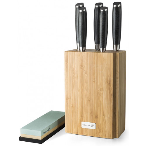 G21 késkészlet Damaszkusz ínyenc bambusz blokkban 5 db + köszörűkő 6002216