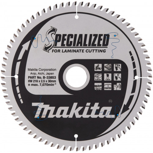 Makita Körfűrészlap LAMINÁLT 216x30 Z72 = old B-29474