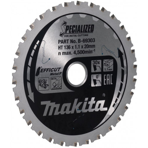 Makita B-69303 TCT Efficut körfűrészlap, 136x20mm 30Z= old B-60303 Makita B-69303 TCT Efficut körfűrészlap, 136x20mm 30Z= old B-60303
