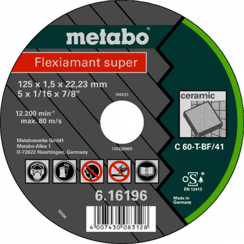 Metabo Flexiamant Super Vágókorong, 125 x 1,5 x 22,23 mm, kerámia,TF41 616196000 Metabo Flexiamant Super Vágókorong, 125 x 1,5 x 22,23 mm, kerámia,TF41 616196000