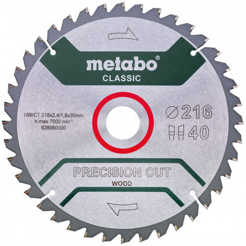 Metabo Precision Cut Wood-Classic fűrészlap fához HW/CT 216x30, Z40 WZ 5° 628060000