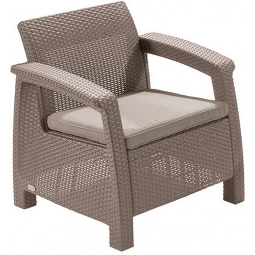 ALLIBERT CORFU műrattan kerti fotel, cappuccino/homok 242911 (17197358)