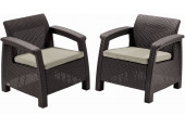 ALLIBERT CORFU DUO SET Műrattan kerti fotel, 2 db, barna/bézs 258944 (17197993)