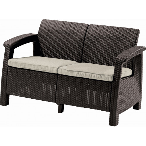 ALLIBERT CORFU LOVE SEAT műrattan kerti 2 üléses kanapé, barna 258946 (17197359)