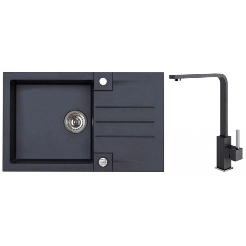ALVEUS ROCK 130 gránit mosogató szett 780x480 mm + AFRA csaptelep, fekete