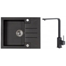 ALVEUS ROCK 30 gránit mosogató szett 595x475 mm + AFRA csaptelep, fekete