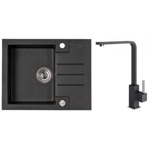 ALVEUS ROCK 30 gránit mosogató szett 595x475 mm + AFRA csaptelep, fekete