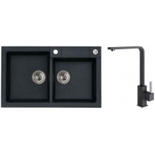 ALVEUS ROCK 90 gránit mosogató szett 780x480 mm + AFRA csaptelep, fekete