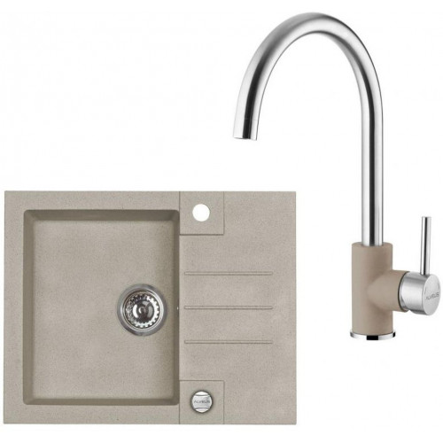 ALVEUS ROCK 30 gránit mosogató szett 595x475 mm + ELZA csaptelep, pebble 02 ALVEUS ROCK 30 gránit mosogató szett 595x475 mm + ELZA csaptelep, pebble 02