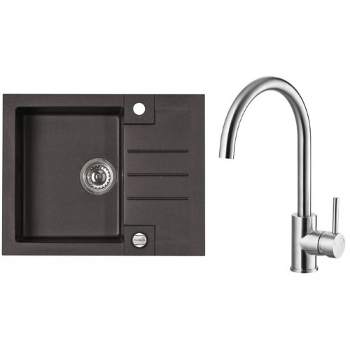 ALVEUS ROCK 30 gránit mosogató szett 595x475 mm + ELZA csaptelep, chocolate 03 + acél ALVEUS ROCK 30 gránit mosogató szett 595x475 mm + ELZA csaptelep, chocolate 03 + acél
