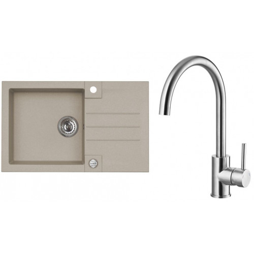 ALVEUS ROCK 130 gránit mosogató szett 780x480 mm + ELZA csaptelep, pebble 02 + acél