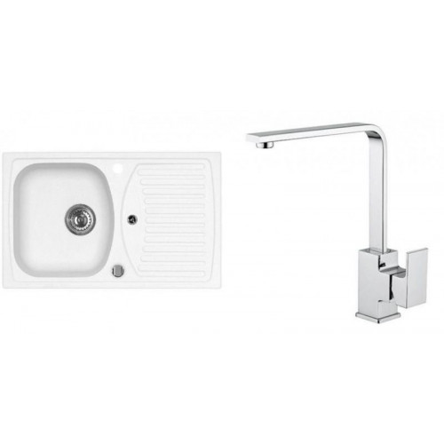 ALVEUS RECORD 30 gránit mosogató szett 780x480 mm + RENO csaptelep, fehér