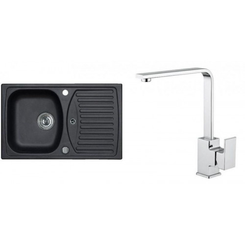 ALVEUS RECORD 30 gránit mosogató szett 780x480 mm + RENO csaptelep, fekete ALVEUS RECORD 30 gránit mosogató szett 780x480 mm + RENO csaptelep, fekete