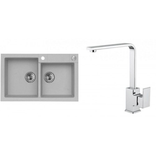 ALVEUS ROCK 90 gránit mosogató szett 780x480 mm + RENO csaptelep, beton