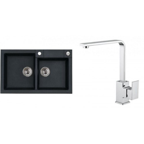 ALVEUS ROCK 90 gránit mosogató szett 780x480 mm + RENO csaptelep, fekete ALVEUS ROCK 90 gránit mosogató szett 780x480 mm + RENO csaptelep, fekete