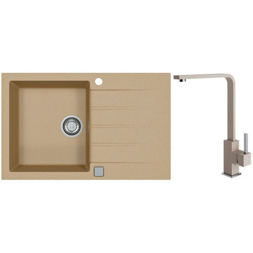 ALVEUS CADIT 20 gránit mosogató szett 790x500 mm + AFRA csaptelep, bézs