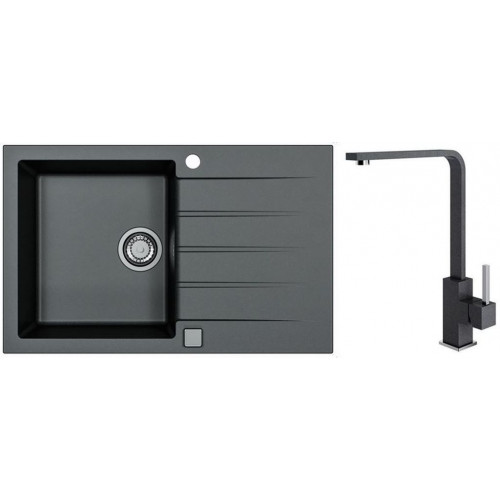 ALVEUS CADIT 20 gránit mosogató szett 790x500 mm + AFRA csaptelep, fekete