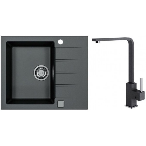 ALVEUS CADIT 10 gránit mosogató szett 590x500 mm + AFRA csaptelep, fekete