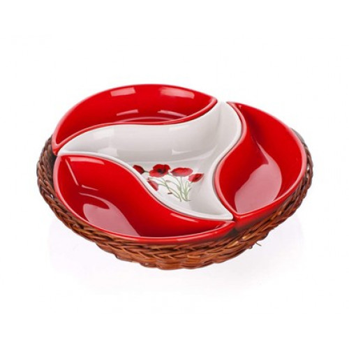 BANQUET Red Poppy kerámia kínálótál kosárban, 23 cm 601556RP