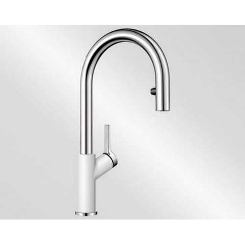 BLANCO CARENA-S Vario Silgranit-Look kihúzhatófejes mosogatócsap, króm/fehér 521368