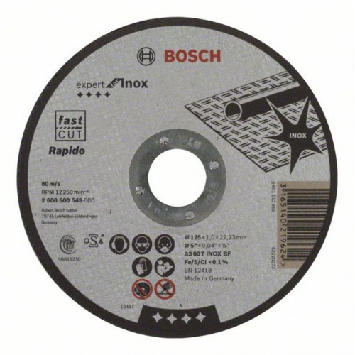 BOSCH Expert for Inox Rapido Darabolótárcsa, egyenes 125 mm, 1,0 mm 2608600549