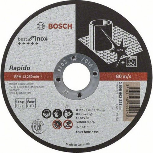 BOSCH Best for Inox – Rapido Long Life Darabolótárcsa, egyenes, 125 mm, 1,0 mm 2608602221