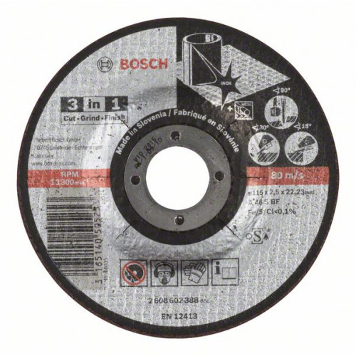 BOSCH 3 az 1-ben darabolótárcsa, 115 x 22,23 x 2,5 mm 2608602388