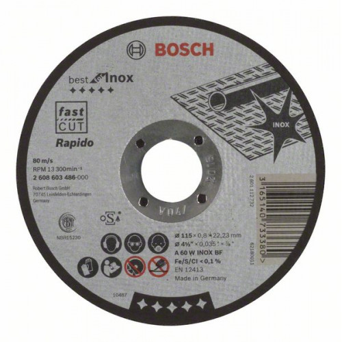 BOSCH Darabolótárcsa, egyenes, Best for Inox Rapido, 115 mm, 0,8 mm 2608603486