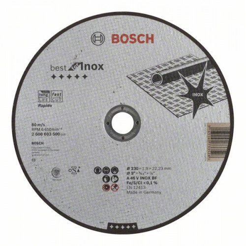 BOSCH Best for Inox - Rapido darabolótárcsa, egyenes, 230 x 22,23 x 1,9 mm 2608603500