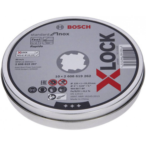 BOSCH X-LOCK egyenes vágótárcsakészlet, 115×1×22,23 mm, 10db. 2608619266