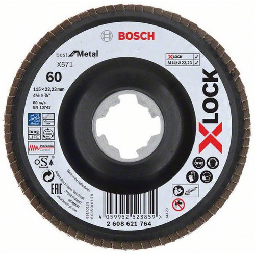 BOSCH X-LOCK Flap discs, angled version, plastic plate X571,115x22,23mm, G120, 2608621766