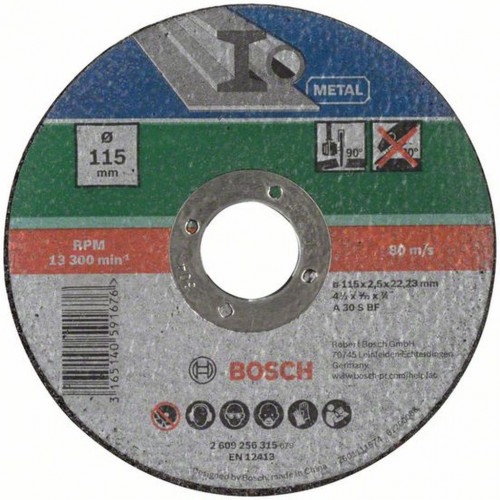 BOSCH Egyenes darabolótárcsa, fém 115 mm 2609256315 BOSCH Egyenes darabolótárcsa, fém 115 mm 2609256315
