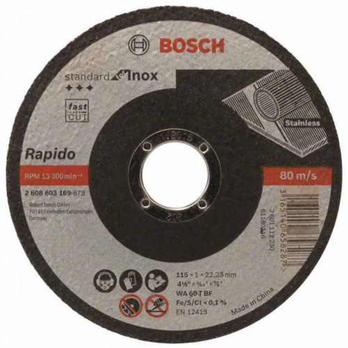 BOSCH Darabolótárcsa egyenes Standard for Inox, AS 46 T INOX BF, 115x1 mm 2608603169