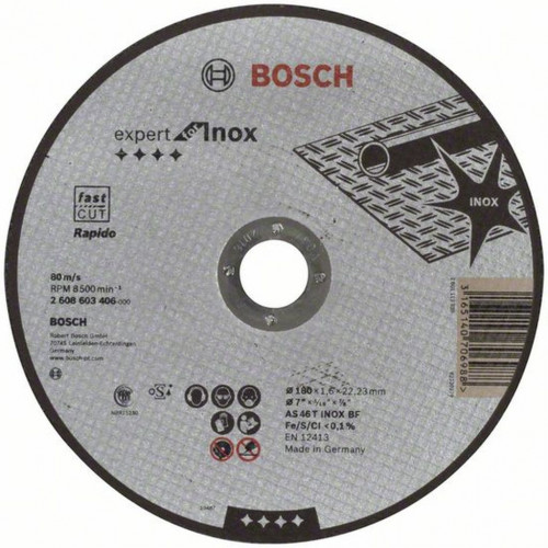 BOSCH Darabolótárcsa, egyenes, Expert for Inox Rapido, 180 mm, 1,6 mm 2608603406