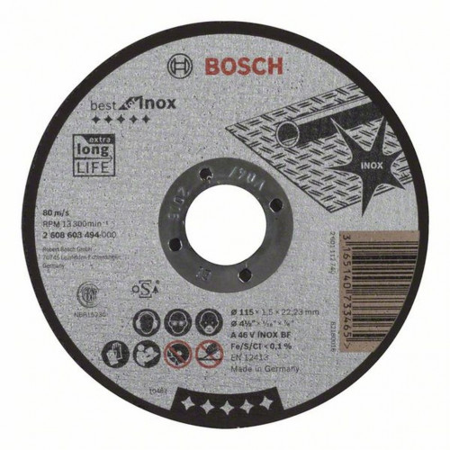 BOSCH Best for Inox Darabolótárcsa, egyenes, 115 x 22,23 x 1,5 mm 2608603494