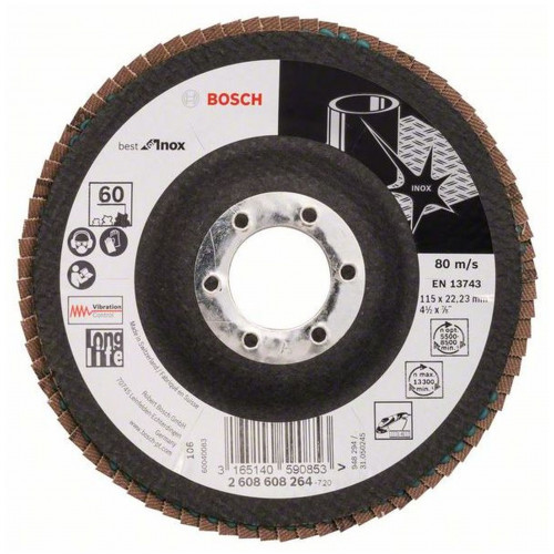 BOSCH X581 fíber csiszolótárcsa, Best for Inox, 125x22,23 mm, 60, 2608608277