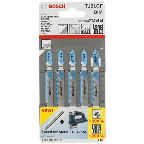 BOSCH T 121 GF Speed for Metal bimetál dekopír fűrészlapok, fémhez 5db. 2608636696