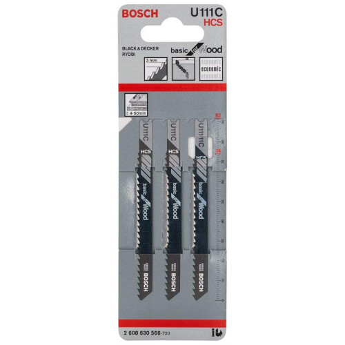 BOSCH U 111 C Basic for Wood Szúrófűrészlap 92x3,0mm, 3db 2608630566