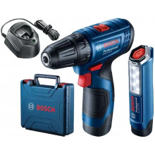 BOSCH GSR 120-LI Akkus fúrócsavarozó + GLI 12V-300 Lámpa kofferben, 12V 2x2.0Ah 06019G8004