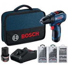 BOSCH GSR 12V-30 PROFESSIONAL akkus fúrócsavarozó + 3 bitkészlet, 12V 2x2,0Ah 06019G9001